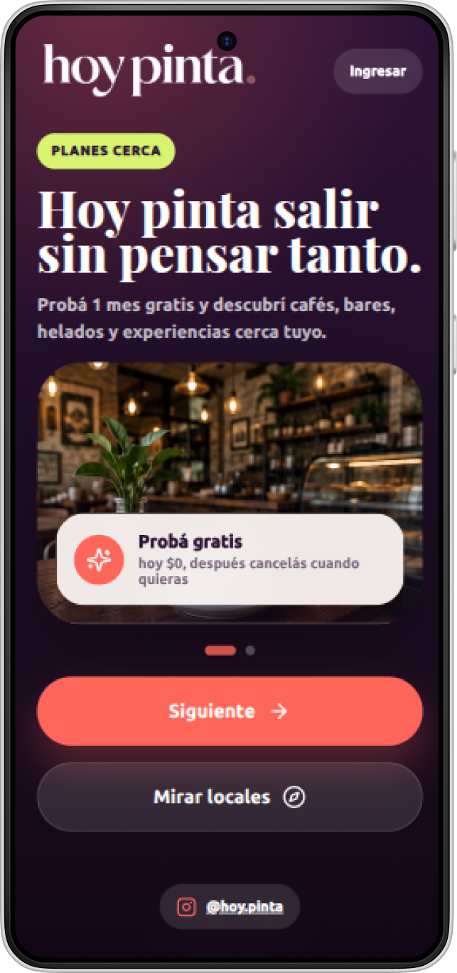 Bienvenida de la app hoy pinta